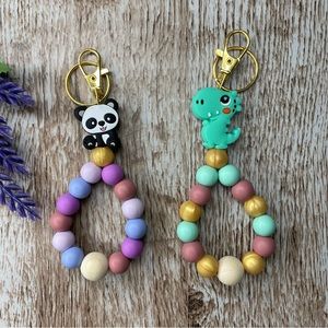 Fingerlet Artisan Panda Dino Silicone Beaded Handcrafted Keychain Bracelet Key
